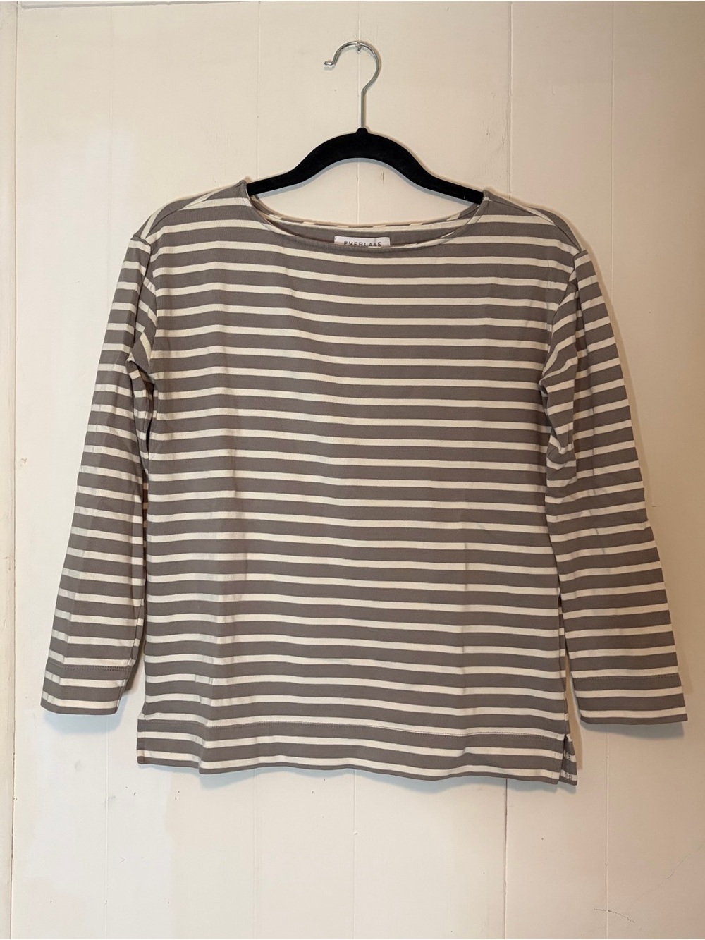 Everlane Women’s Gray & bone Striped 3/4 Sleeve Tee